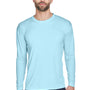 UltraClub Mens Cool & Dry Performance Moisture Wicking Long Sleeve Crewneck T-Shirt - Ice Blue