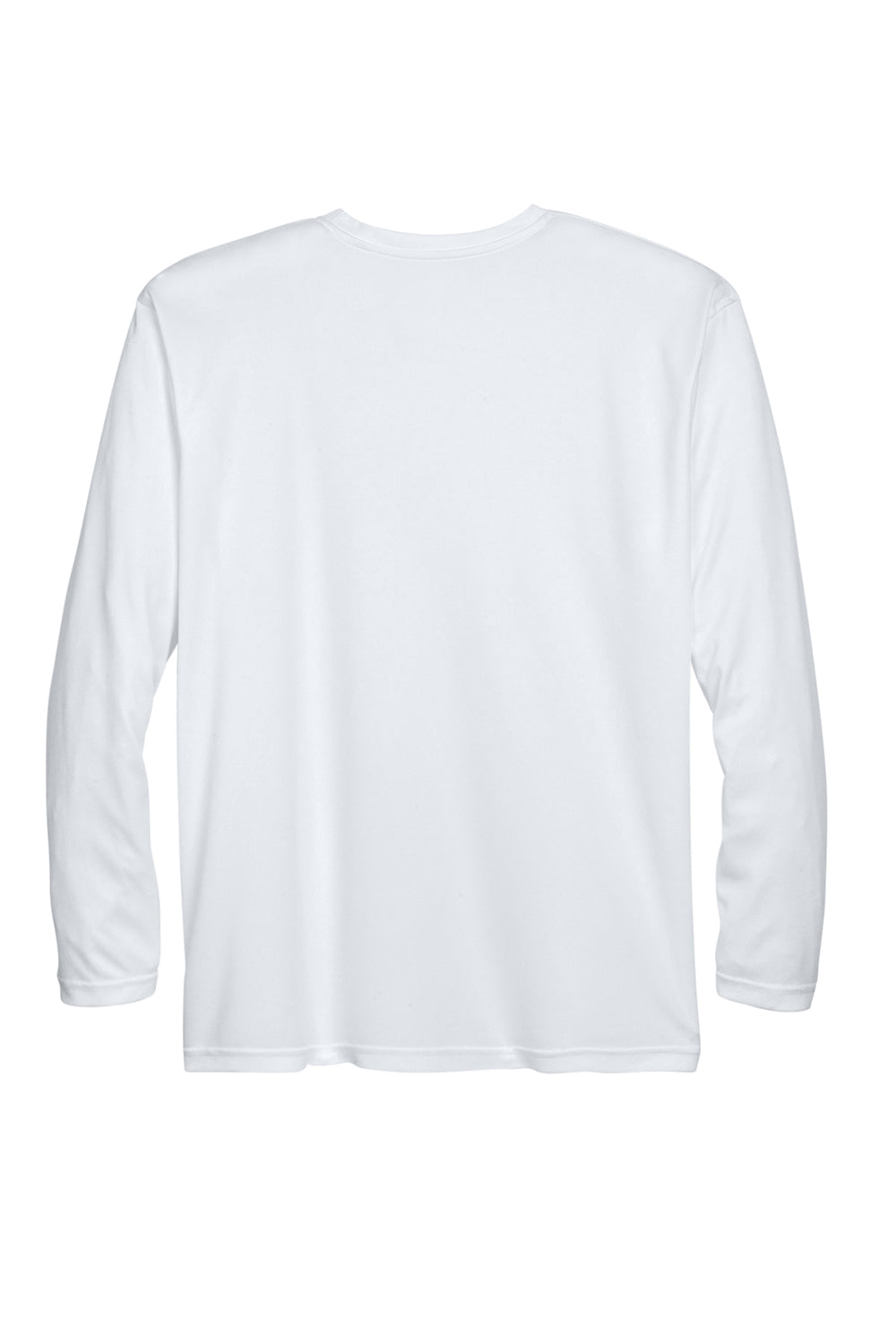 UltraClub 8422 Mens Cool & Dry Performance Moisture Wicking Long Sleeve Crewneck T-Shirt White Flat Back