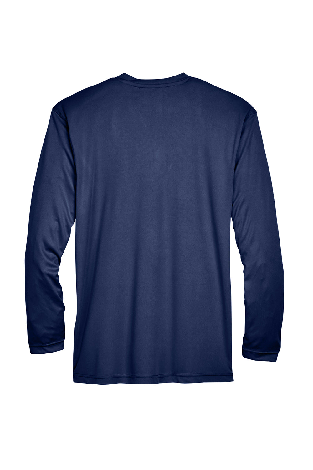 UltraClub 8422 Mens Cool & Dry Performance Moisture Wicking Long Sleeve Crewneck T-Shirt Navy Blue Flat Back