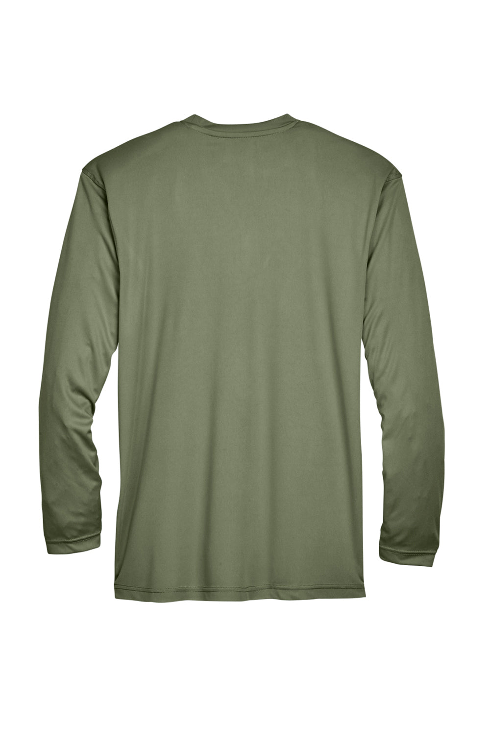 UltraClub 8422 Mens Cool & Dry Performance Moisture Wicking Long Sleeve Crewneck T-Shirt Military Green Flat Back