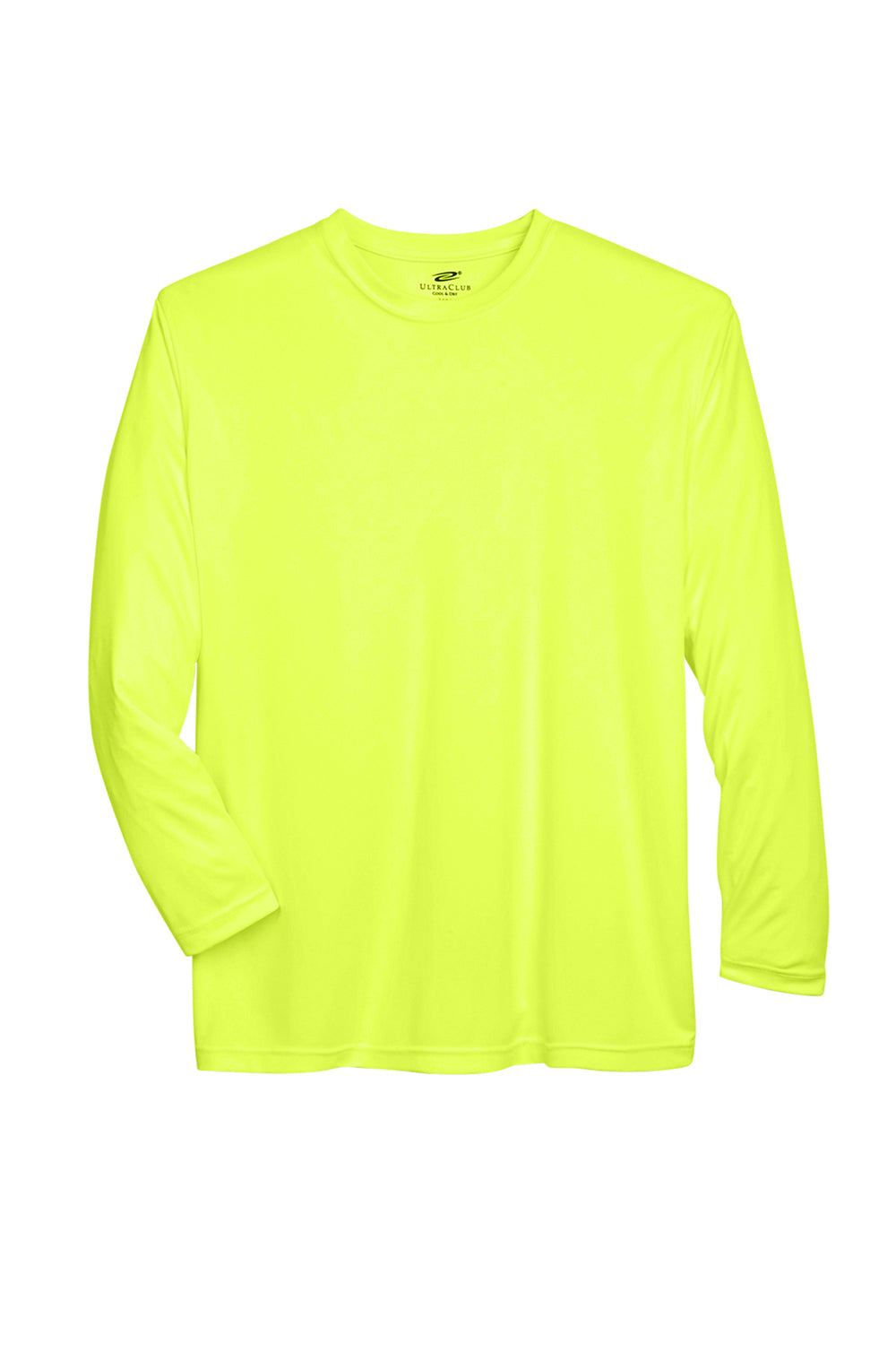 UltraClub 8422 Mens Cool & Dry Performance Moisture Wicking Long Sleeve Crewneck T-Shirt Bright Yellow Flat Front