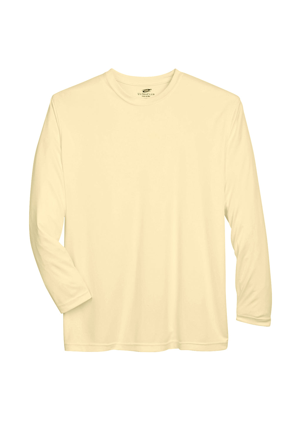 UltraClub 8422 Mens Cool & Dry Performance Moisture Wicking Long Sleeve Crewneck T-Shirt Butter Yellow Flat Front