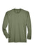 UltraClub 8422 Mens Cool & Dry Performance Moisture Wicking Long Sleeve Crewneck T-Shirt Military Green Flat Front