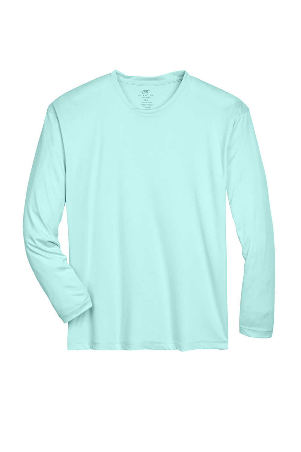 UltraClub 8422 Mens Cool & Dry Performance Moisture Wicking Long Sleeve Crewneck T-Shirt Sea Frost Green Flat Front