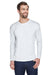 UltraClub 8422 Mens Cool & Dry Performance Moisture Wicking Long Sleeve Crewneck T-Shirt White Model 3q