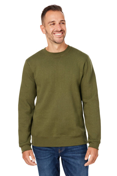 J America 8424JA Mens Premium Fleece Crewneck Sweatshirt Military Green Model Front