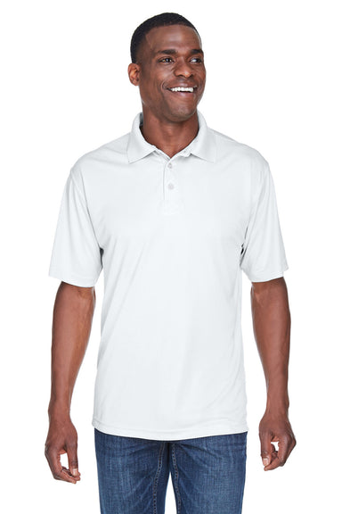 UltraClub 8425 Mens Cool & Dry Performance Moisture Wicking Short Sleeve Polo Shirt White Model Front