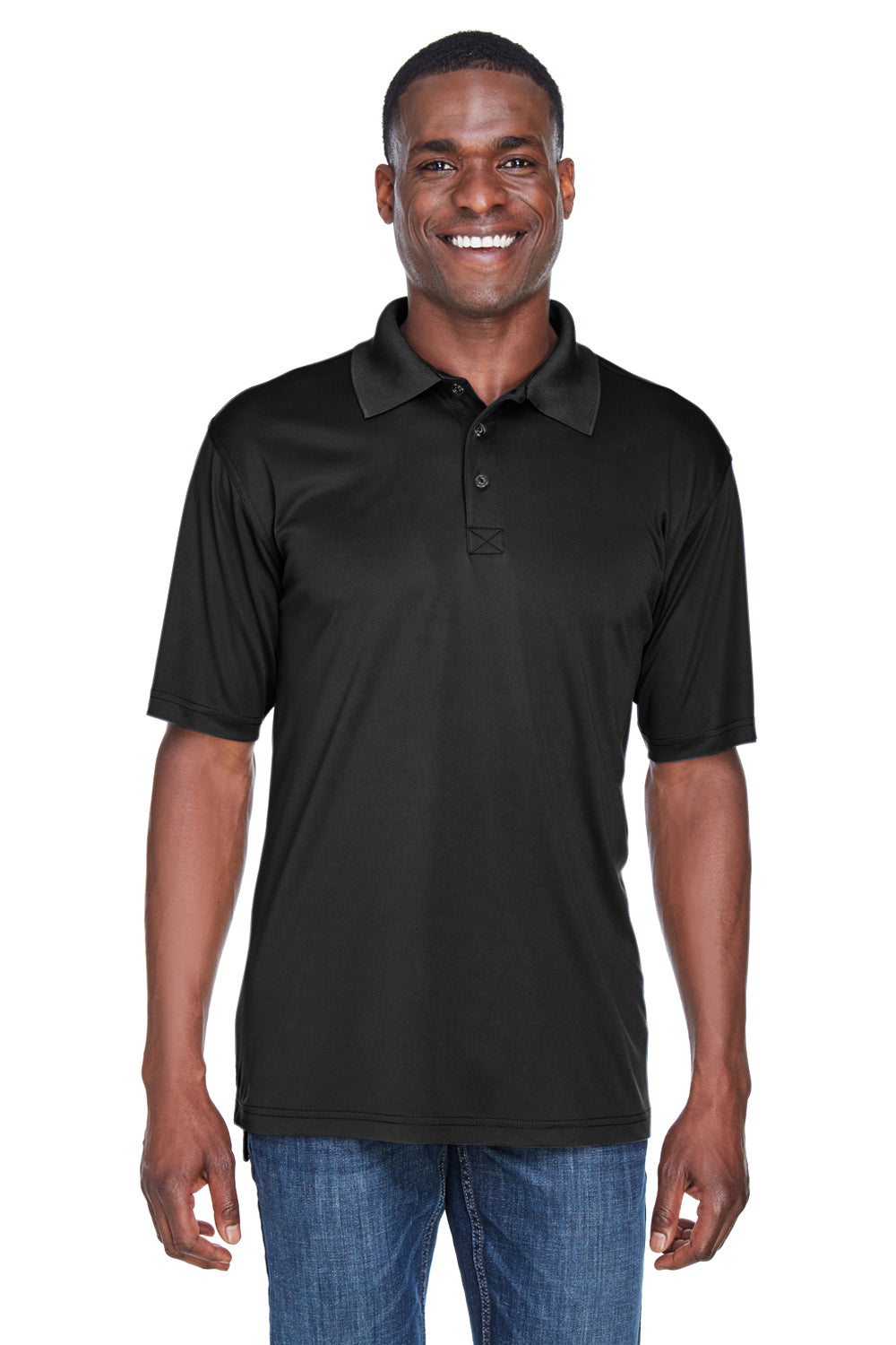 UltraClub 8425 Mens Cool & Dry Performance Moisture Wicking Short Sleeve Polo Shirt Black Model Front