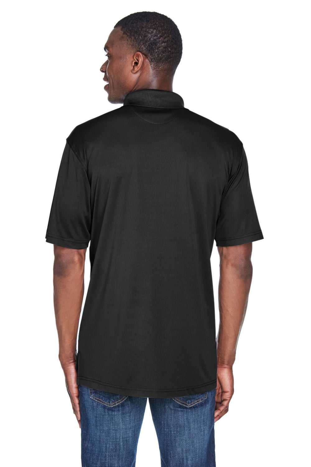 UltraClub 8425 Mens Cool & Dry Performance Moisture Wicking Short Sleeve Polo Shirt Black Model Back