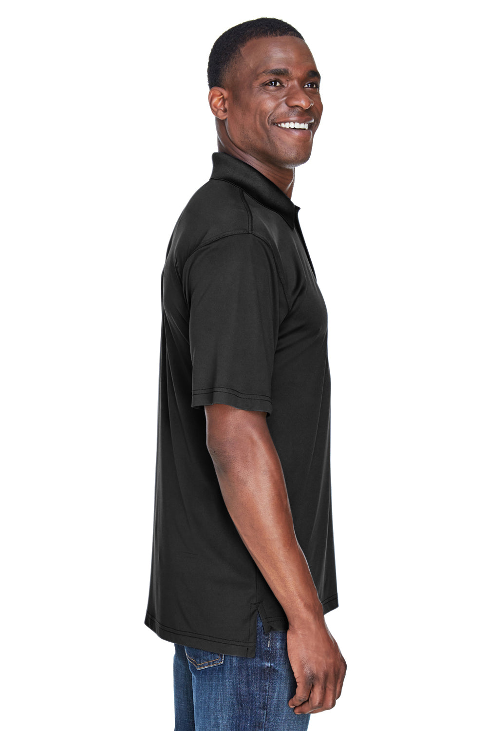 UltraClub 8425 Mens Cool & Dry Performance Moisture Wicking Short Sleeve Polo Shirt Black Model Side