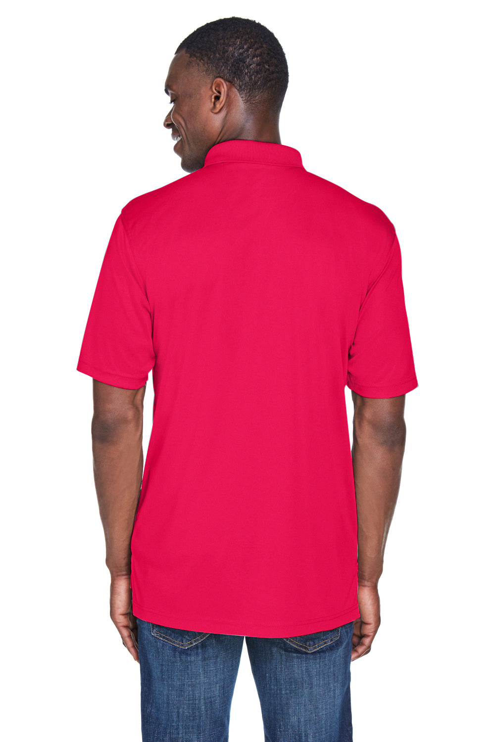 UltraClub 8425 Mens Cool & Dry Performance Moisture Wicking Short Sleeve Polo Shirt Red Model Back