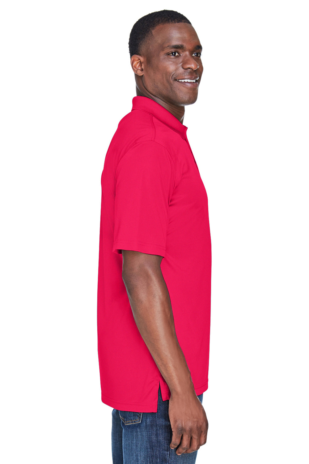 UltraClub 8425 Mens Cool & Dry Performance Moisture Wicking Short Sleeve Polo Shirt Red Model Side