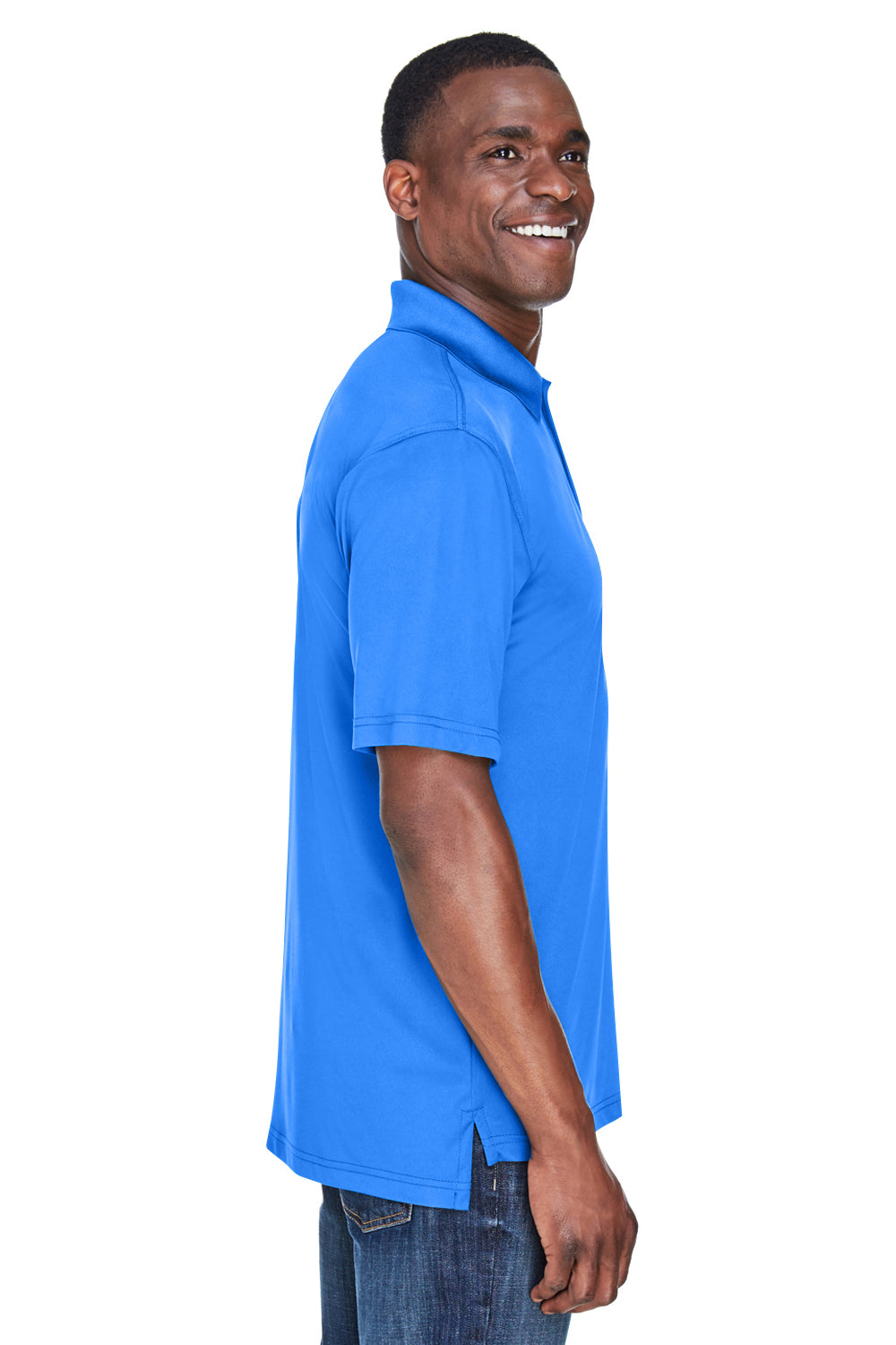 UltraClub 8425 Mens Cool & Dry Performance Moisture Wicking Short Sleeve Polo Shirt Royal Blue Model Side