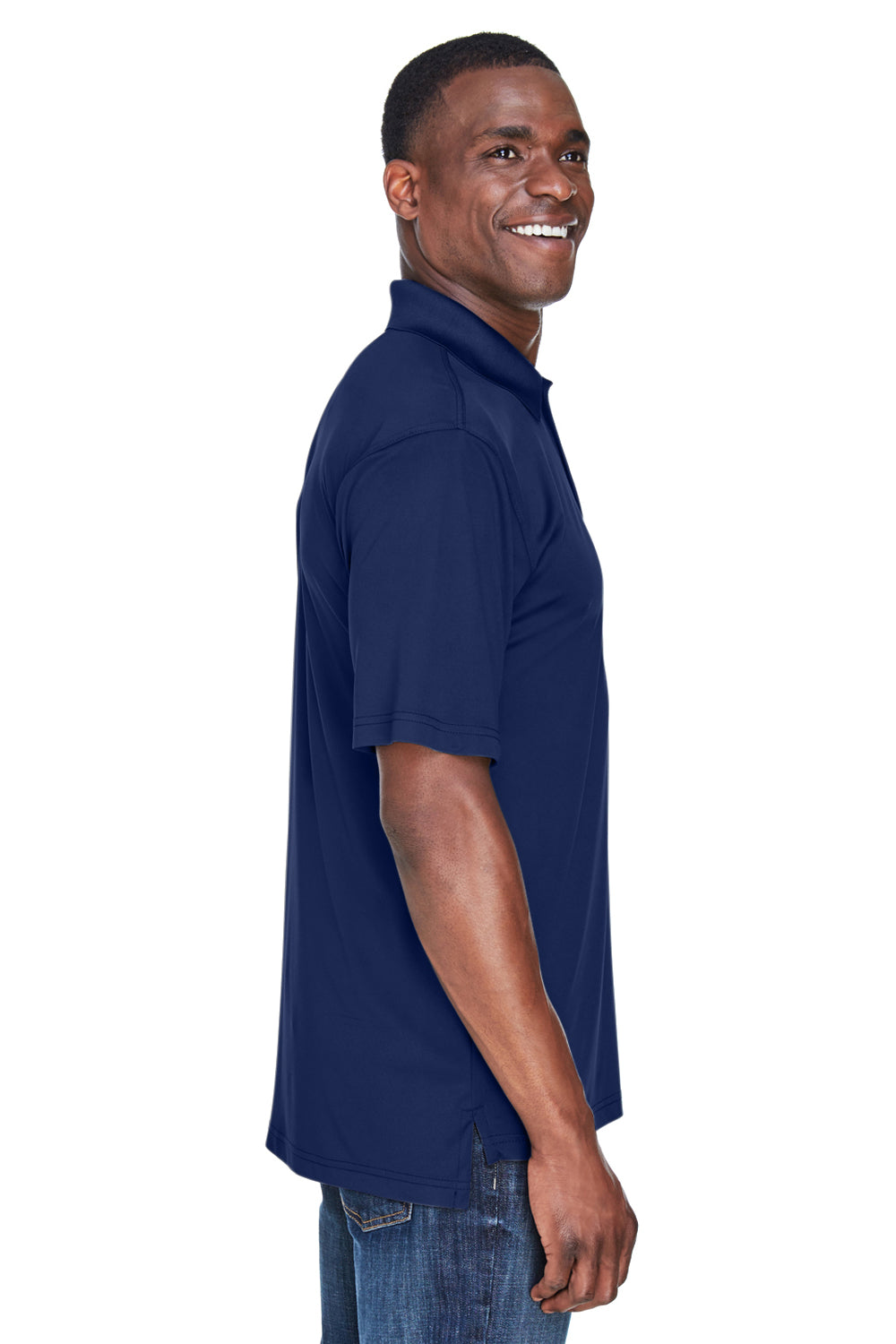 UltraClub 8425 Mens Cool & Dry Performance Moisture Wicking Short Sleeve Polo Shirt Navy Blue Model Side