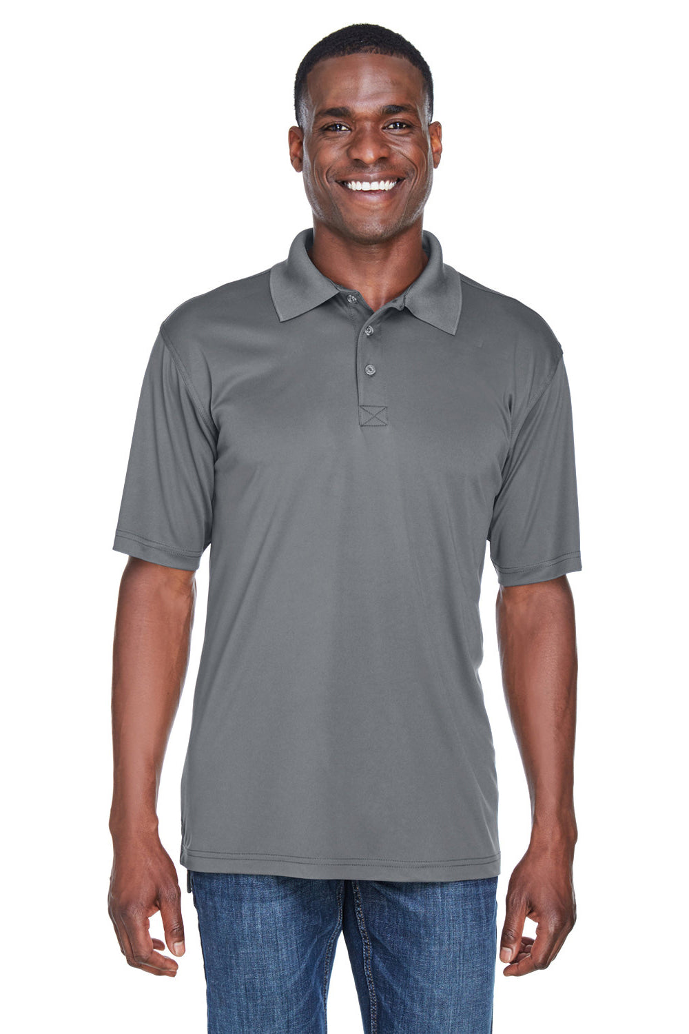 UltraClub 8425 Mens Cool & Dry Performance Moisture Wicking Short Sleeve Polo Shirt Charcoal Grey Model Front