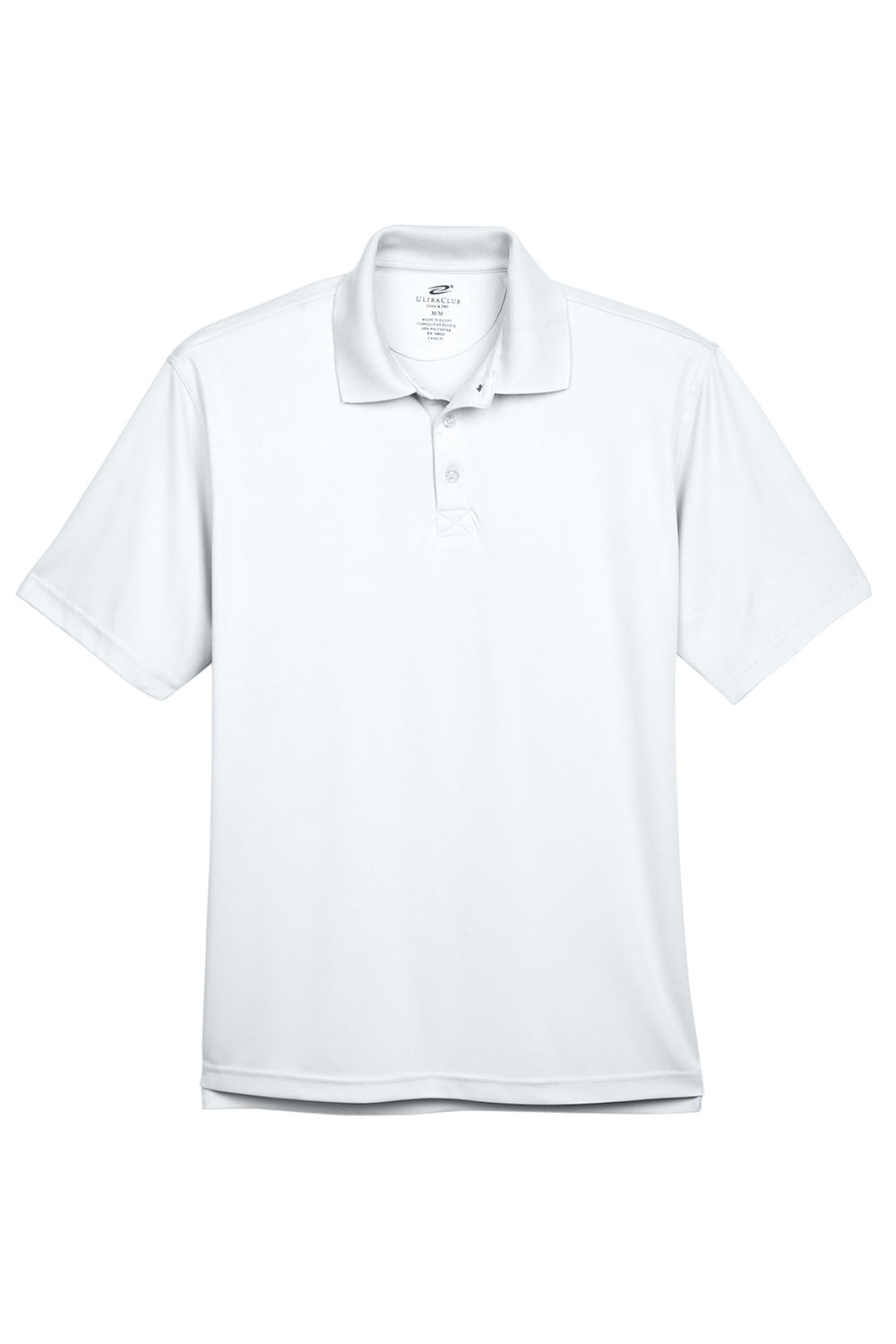 UltraClub 8425 Mens Cool & Dry Performance Moisture Wicking Short Sleeve Polo Shirt White Flat Front