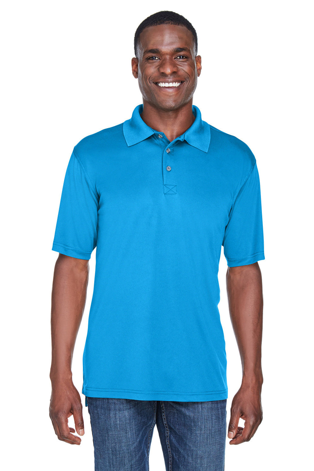 UltraClub 8425 Mens Cool & Dry Performance Moisture Wicking Short Sleeve Polo Shirt Sapphire Blue Model Front