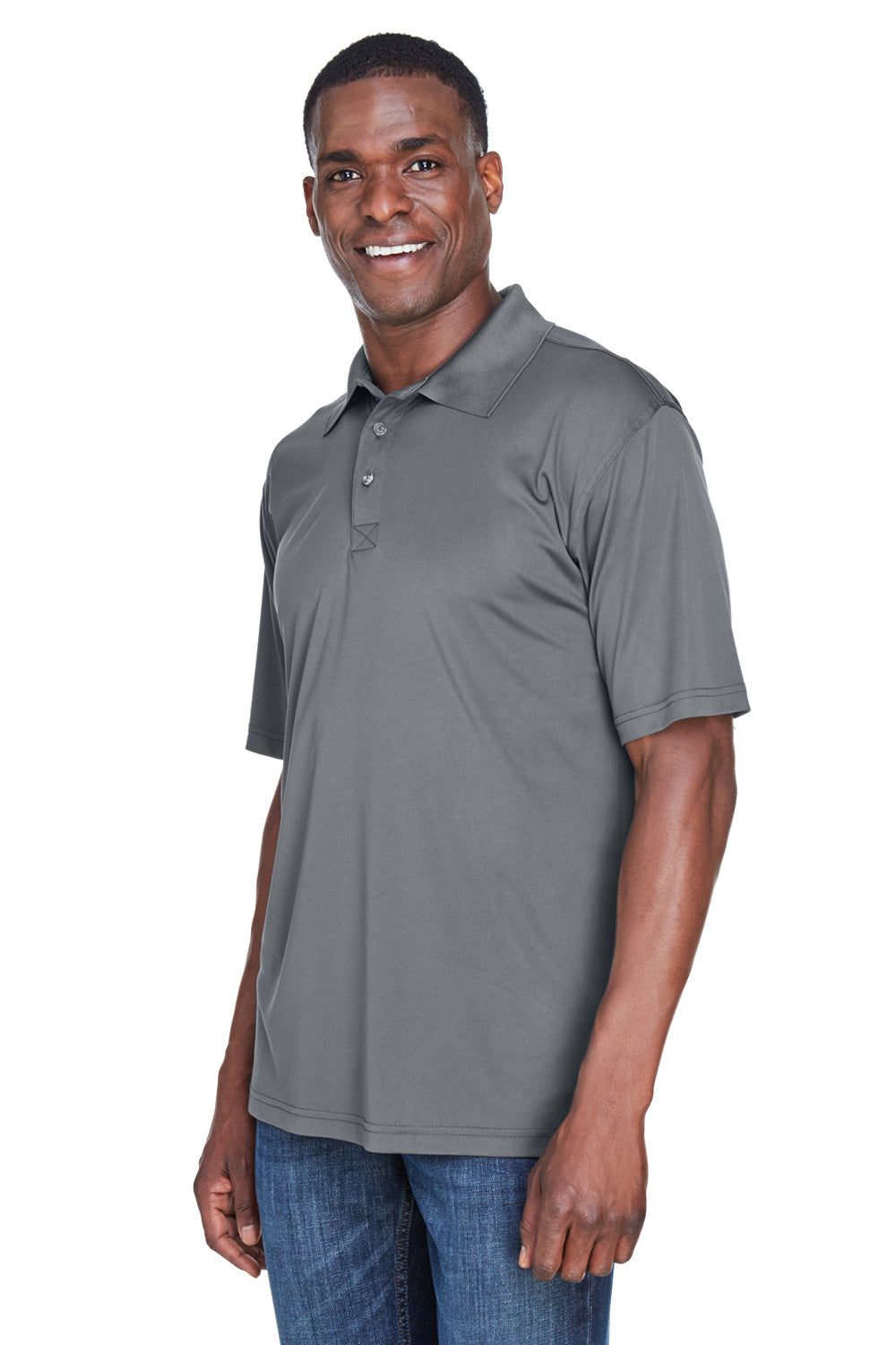 UltraClub 8425 Mens Cool & Dry Performance Moisture Wicking Short Sleeve Polo Shirt Charcoal Grey Model 3q