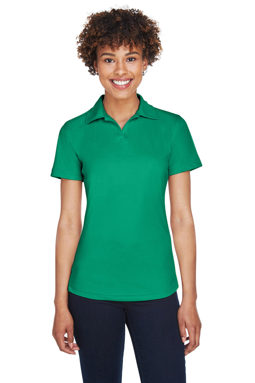 UltraClub 8425L Womens Cool & Dry Performance Moisture Wicking Short Sleeve Polo Shirt Kelly Green Model Front