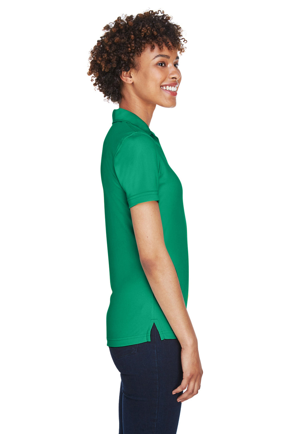 UltraClub 8425L Womens Cool & Dry Performance Moisture Wicking Short Sleeve Polo Shirt Kelly Green Model Side