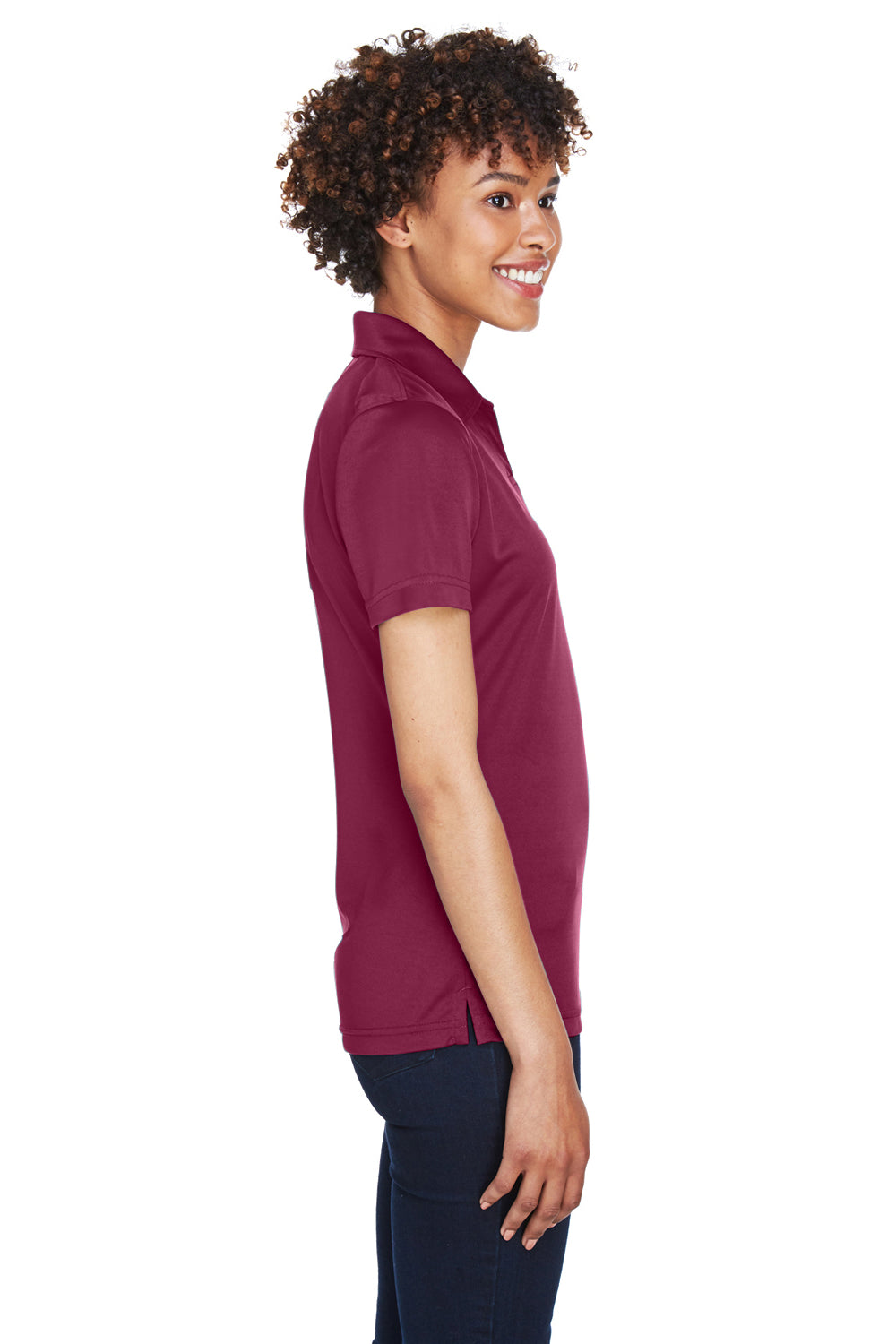 UltraClub 8425L Womens Cool & Dry Performance Moisture Wicking Short Sleeve Polo Shirt Maroon Model Side