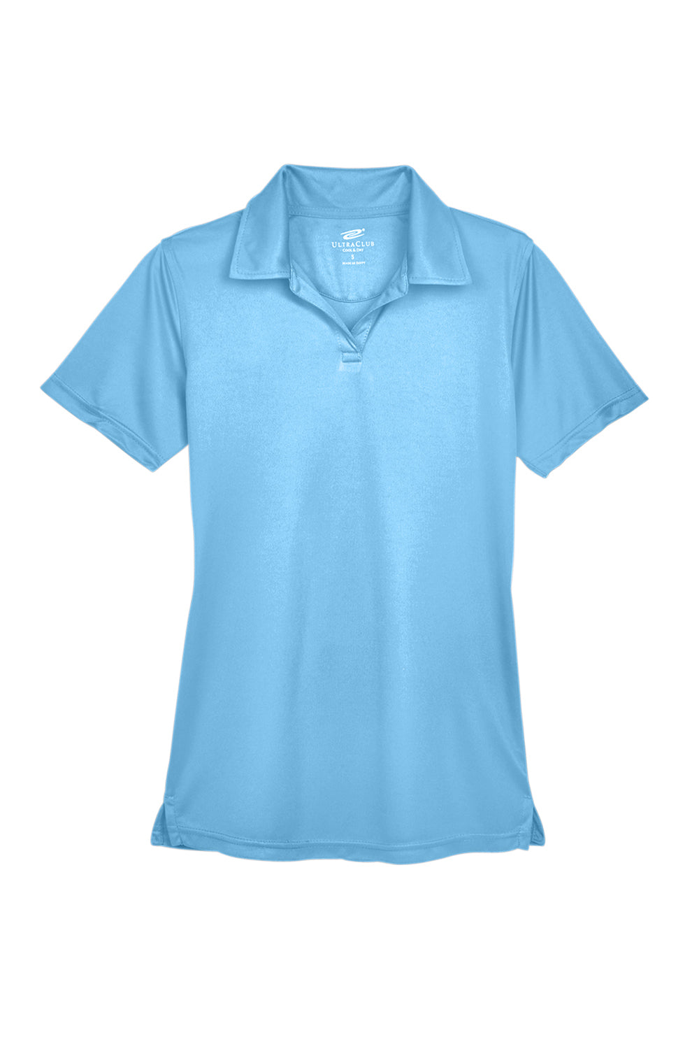 UltraClub 8425L Womens Cool & Dry Performance Moisture Wicking Short Sleeve Polo Shirt Columbia Blue Flat Front