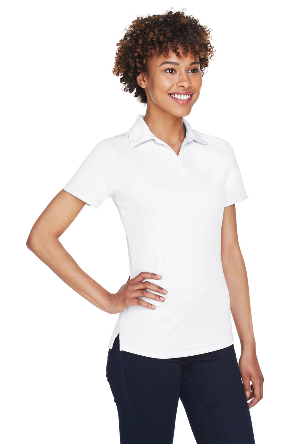 UltraClub 8425L Womens Cool & Dry Performance Moisture Wicking Short Sleeve Polo Shirt White Model 3q