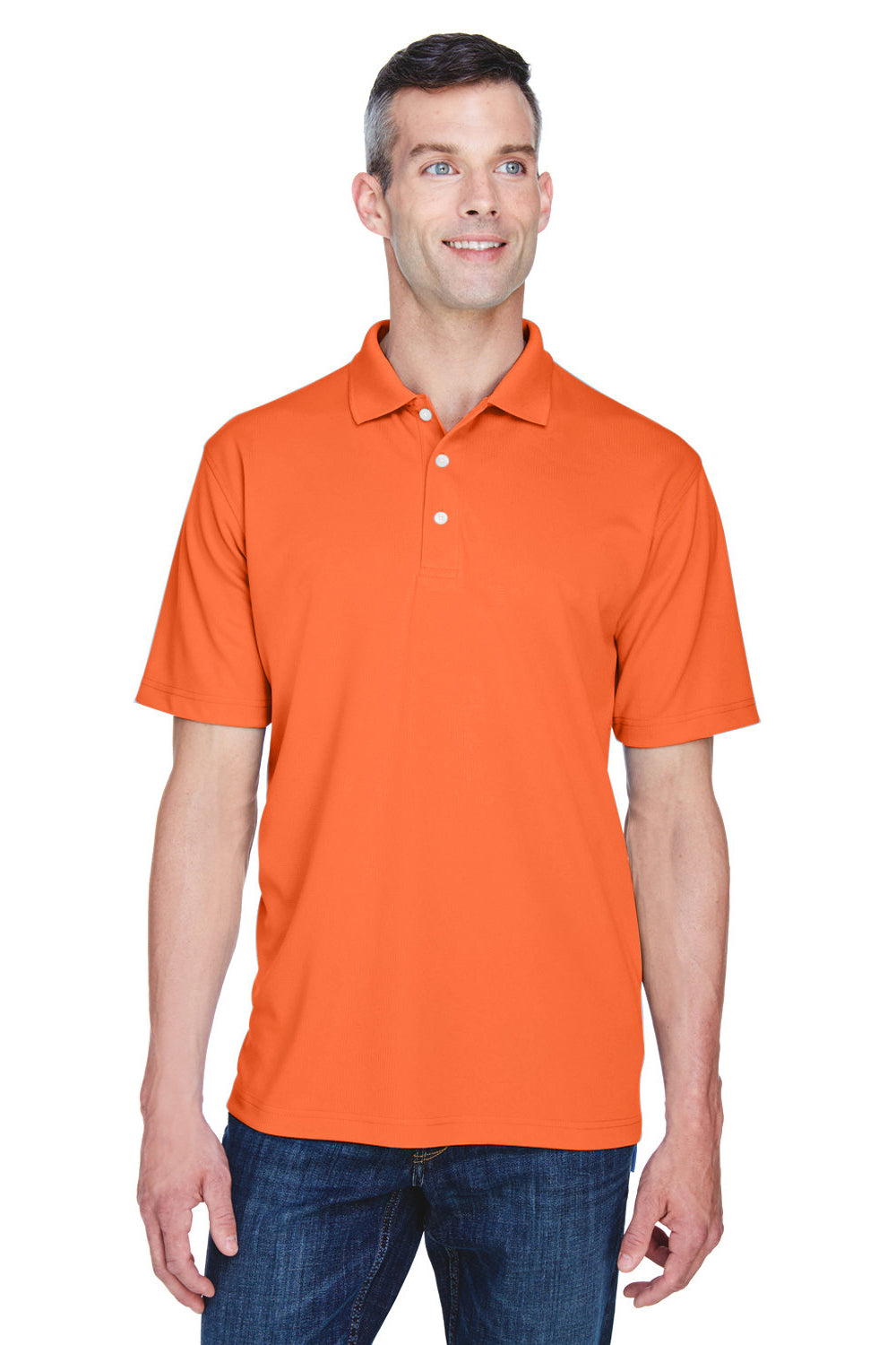 UltraClub 8445 Mens Cool & Dry Performance Moisture Wicking Short Sleeve Polo Shirt Orange Model Front