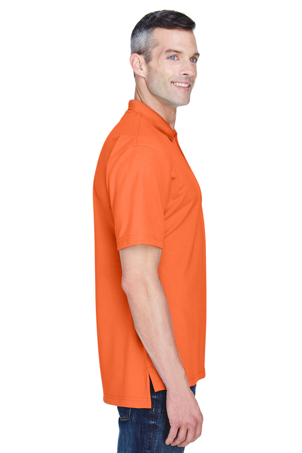 UltraClub 8445 Mens Cool & Dry Performance Moisture Wicking Short Sleeve Polo Shirt Orange Model Side