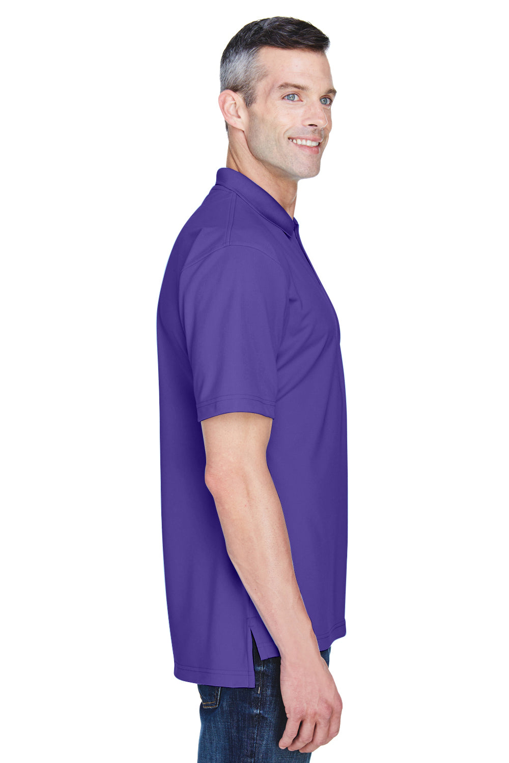 UltraClub 8445 Mens Cool & Dry Performance Moisture Wicking Short Sleeve Polo Shirt Purple Model Side