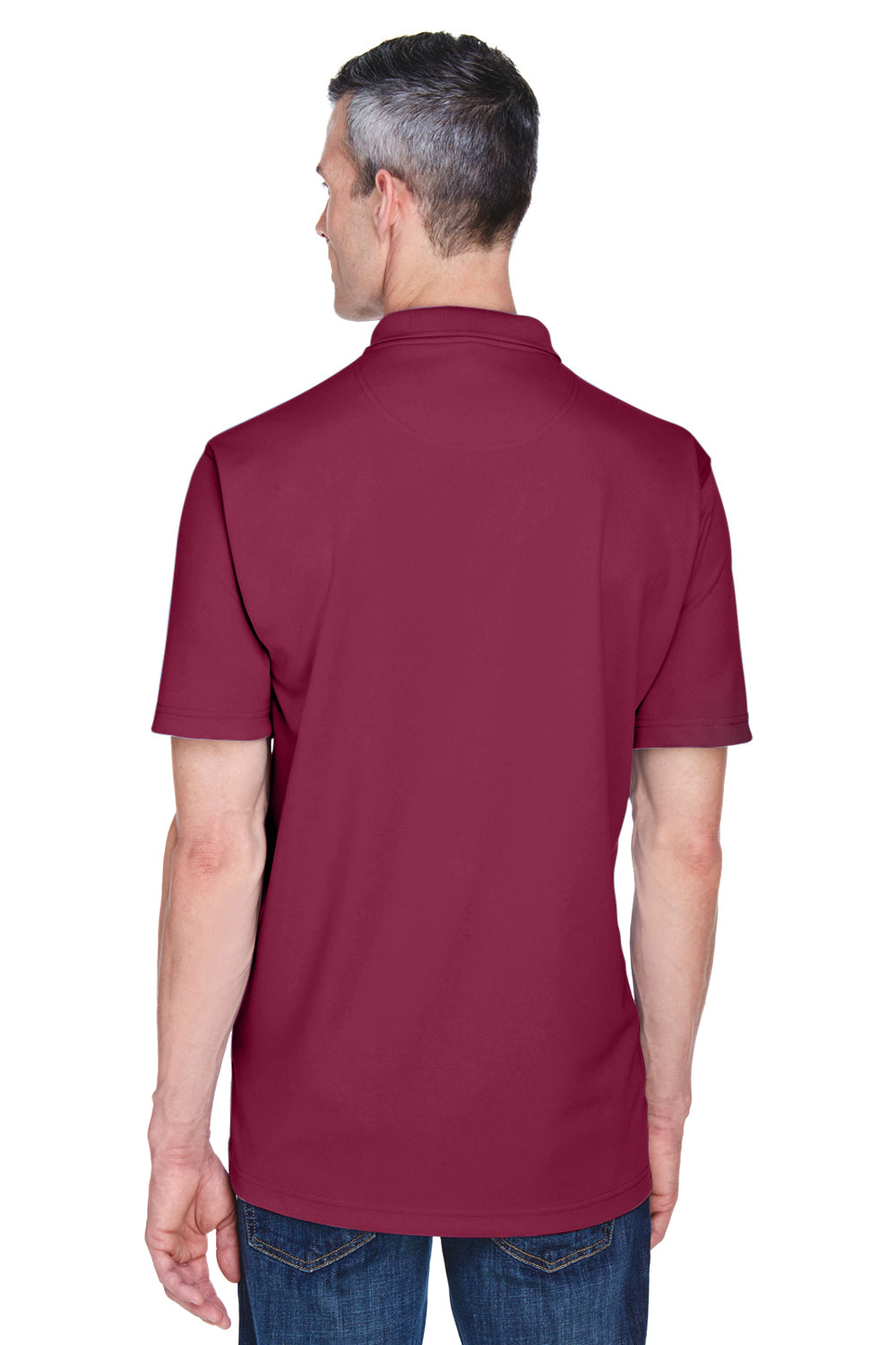 UltraClub 8445 Mens Cool & Dry Performance Moisture Wicking Short Sleeve Polo Shirt Maroon Model Back