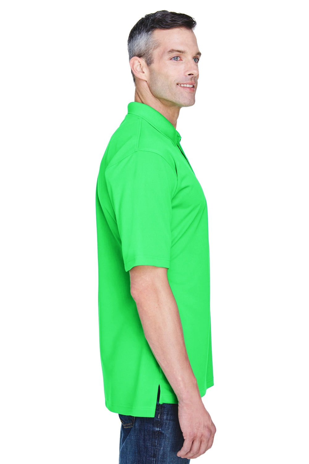 UltraClub 8445 Mens Cool & Dry Performance Moisture Wicking Short Sleeve Polo Shirt Cool Green Model Side