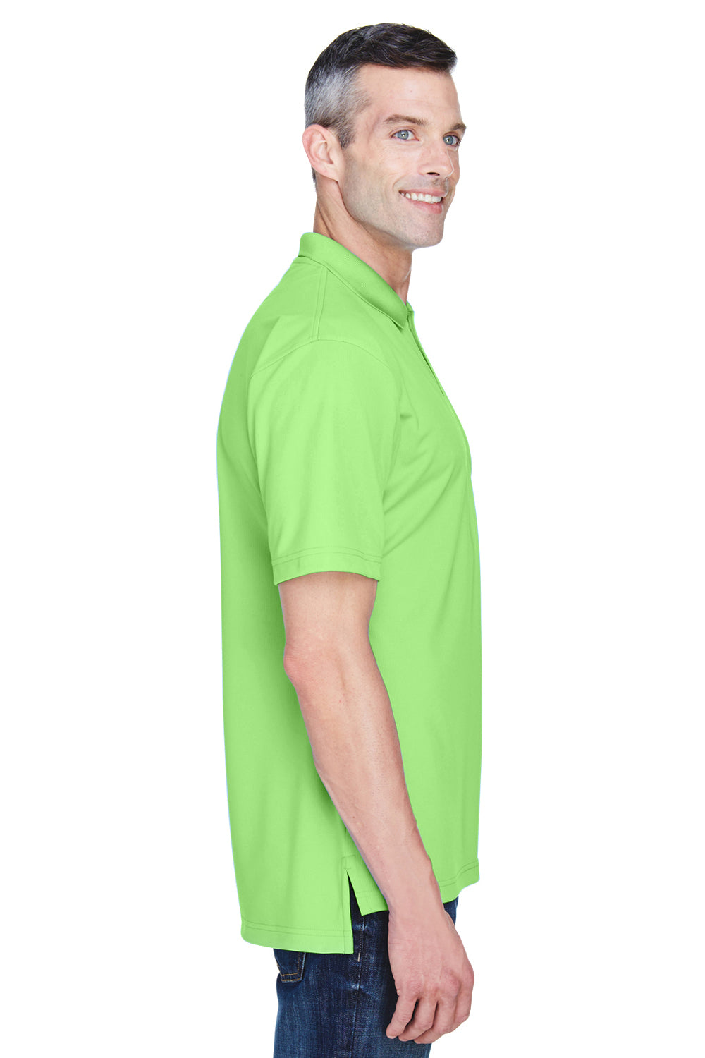 UltraClub 8445 Mens Cool & Dry Performance Moisture Wicking Short Sleeve Polo Shirt Light Green Model Side