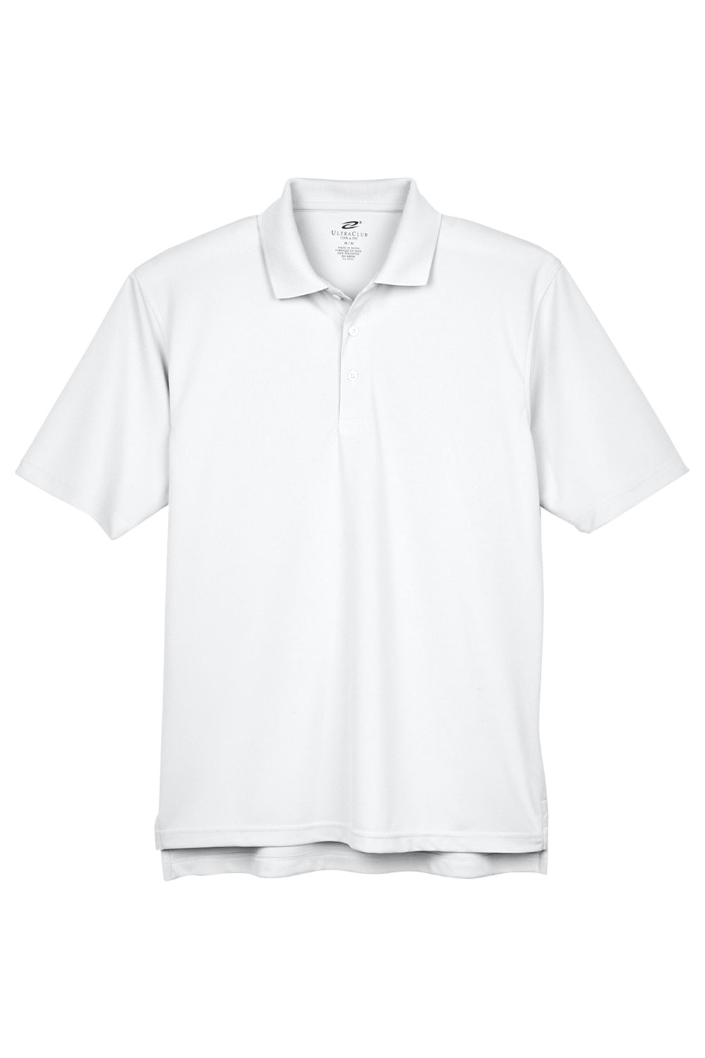 UltraClub 8445 Mens Cool & Dry Performance Moisture Wicking Short Sleeve Polo Shirt White Flat Front