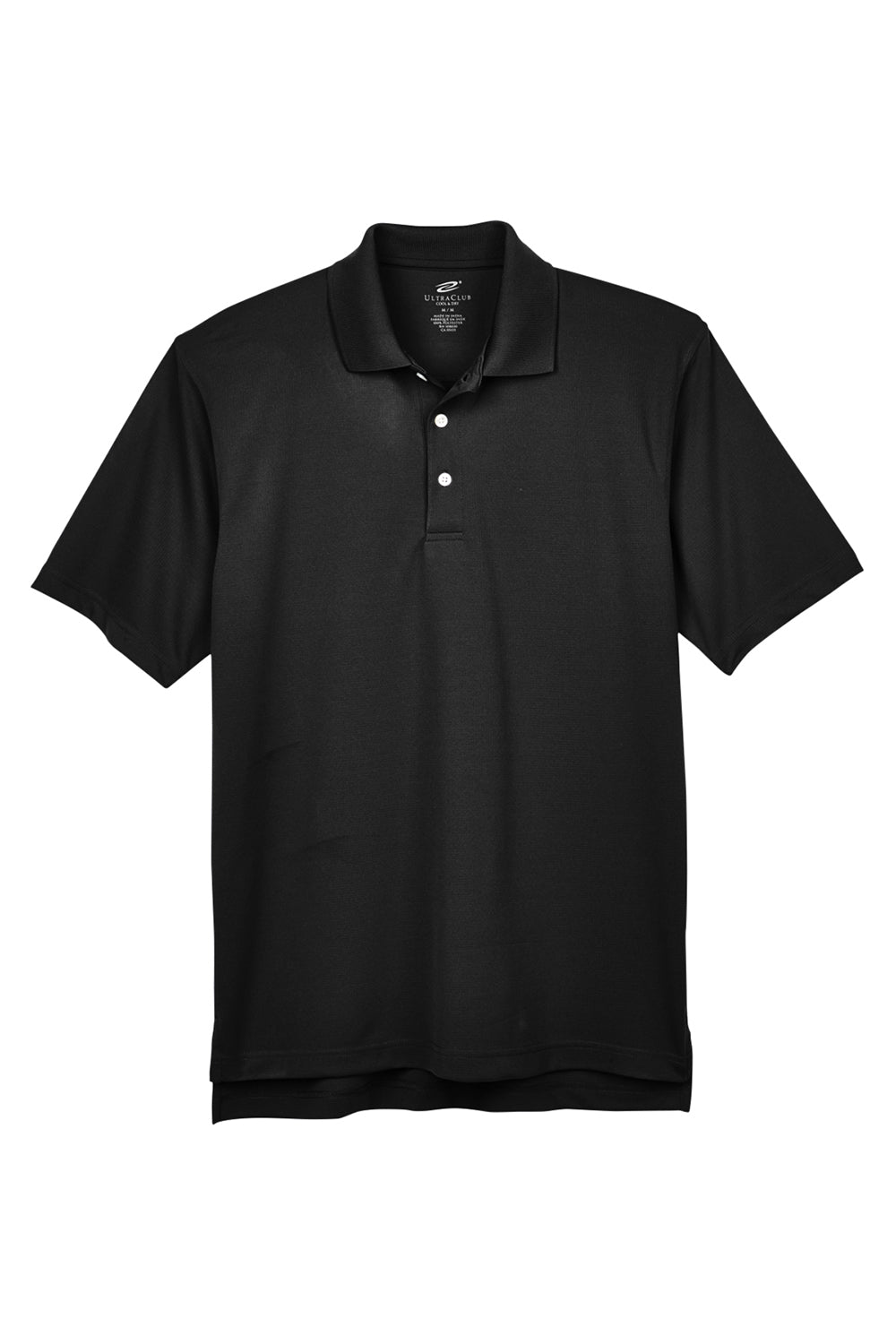 UltraClub 8445 Mens Cool & Dry Performance Moisture Wicking Short Sleeve Polo Shirt Black Flat Front