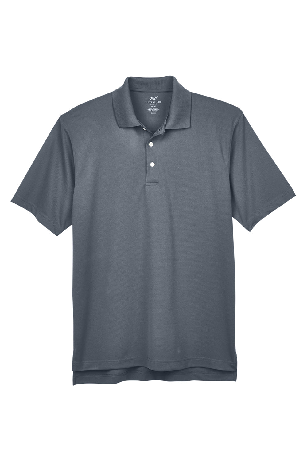 UltraClub 8445 Mens Cool & Dry Performance Moisture Wicking Short Sleeve Polo Shirt Charcoal Grey Flat Front