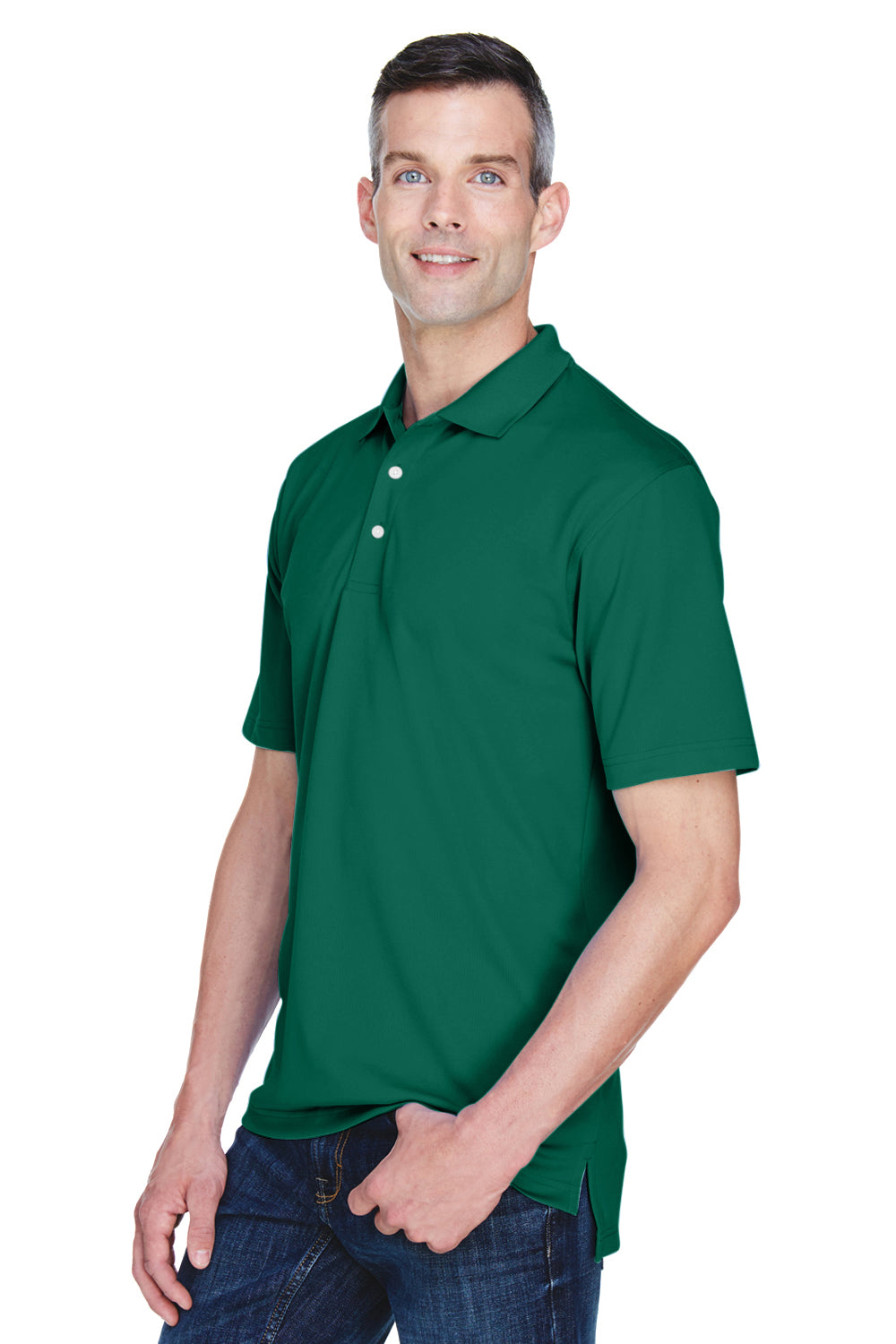 UltraClub 8445 Mens Cool & Dry Performance Moisture Wicking Short Sleeve Polo Shirt Forest Green Model 3q