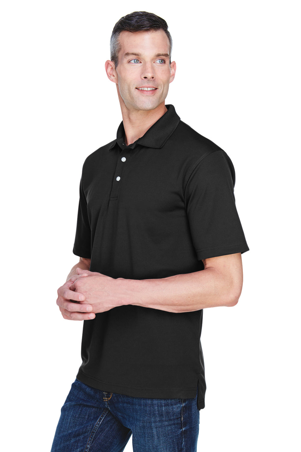 UltraClub 8445 Mens Cool & Dry Performance Moisture Wicking Short Sleeve Polo Shirt Black Model 3q