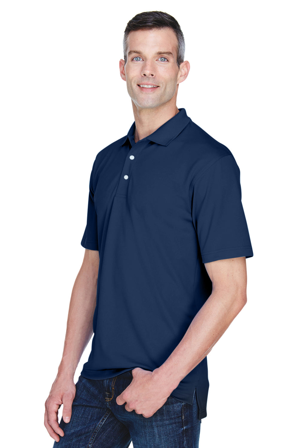 UltraClub 8445 Mens Cool & Dry Performance Moisture Wicking Short Sleeve Polo Shirt Navy Blue Model 3q