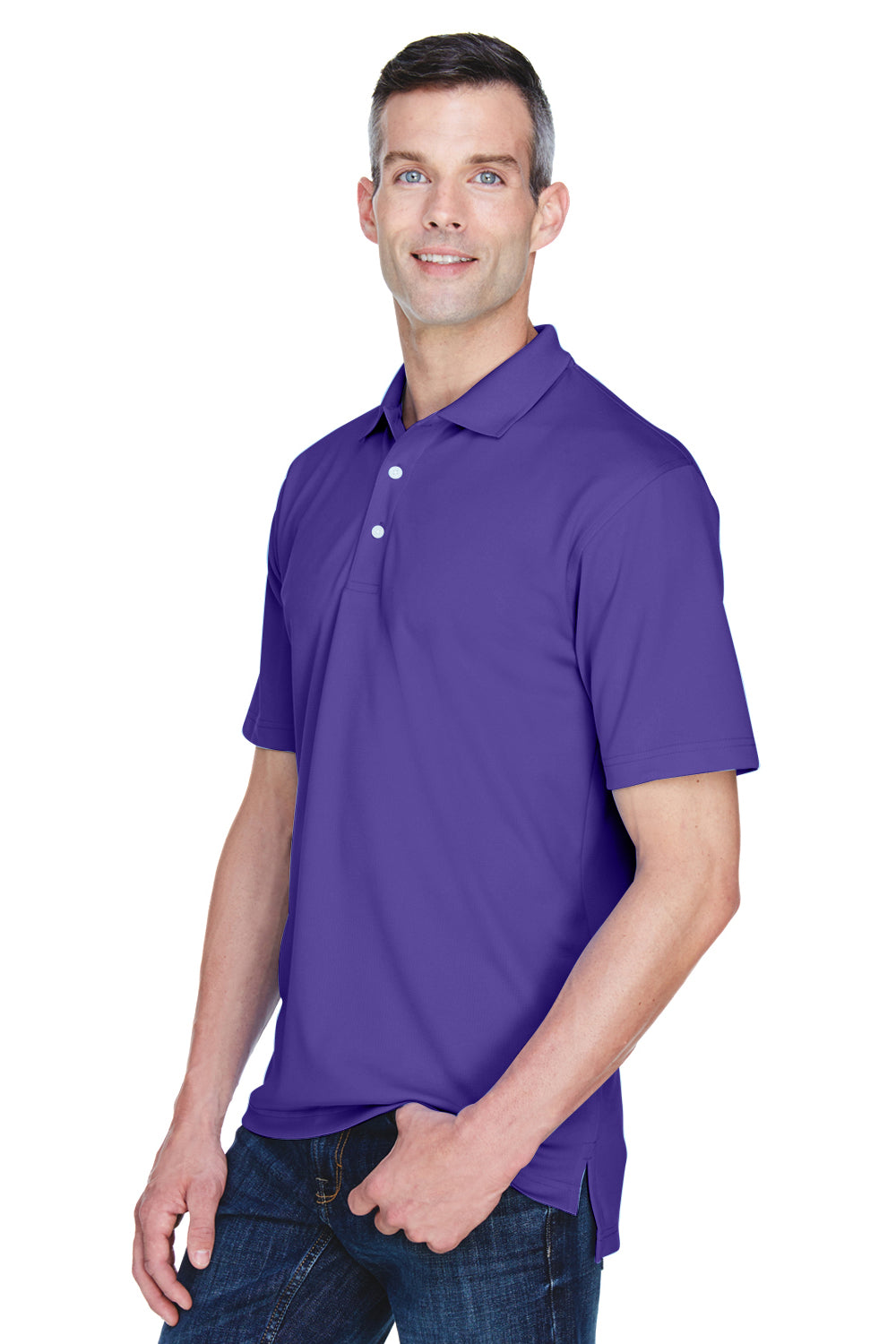 UltraClub 8445 Mens Cool & Dry Performance Moisture Wicking Short Sleeve Polo Shirt Purple Model 3q