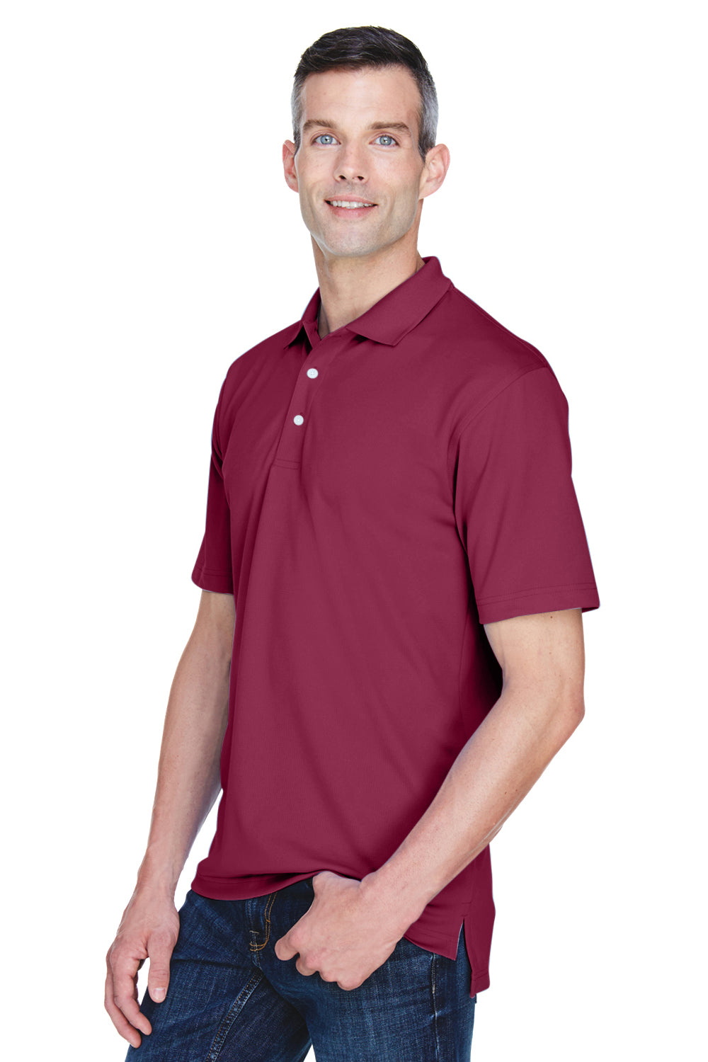 UltraClub 8445 Mens Cool & Dry Performance Moisture Wicking Short Sleeve Polo Shirt Maroon Model 3q