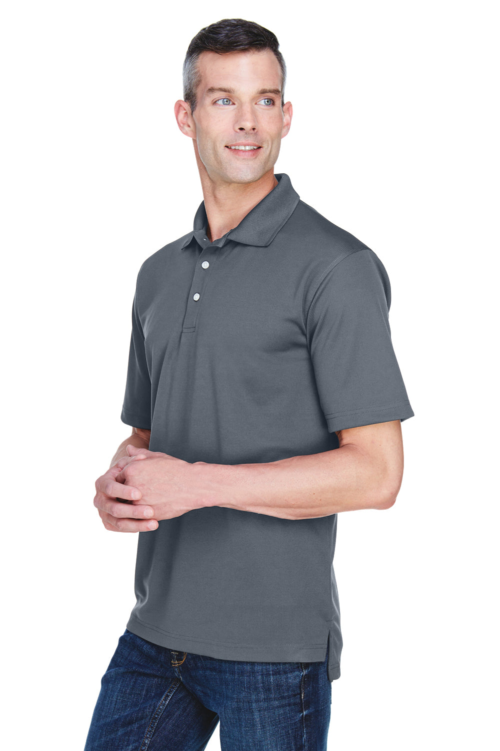 UltraClub 8445 Mens Cool & Dry Performance Moisture Wicking Short Sleeve Polo Shirt Charcoal Grey Model 3q