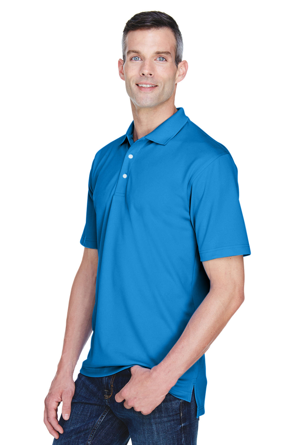 UltraClub 8445 Mens Cool & Dry Performance Moisture Wicking Short Sleeve Polo Shirt Pacific Blue Model 3q