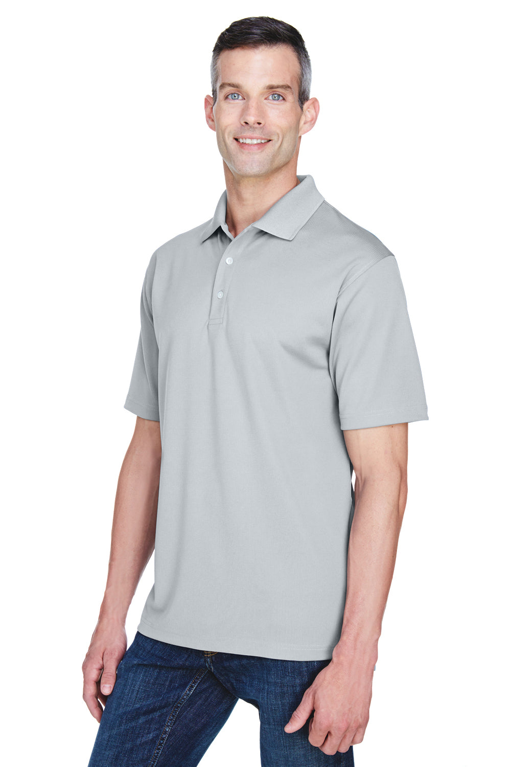 UltraClub 8445 Mens Cool & Dry Performance Moisture Wicking Short Sleeve Polo Shirt Silver Grey Model 3q