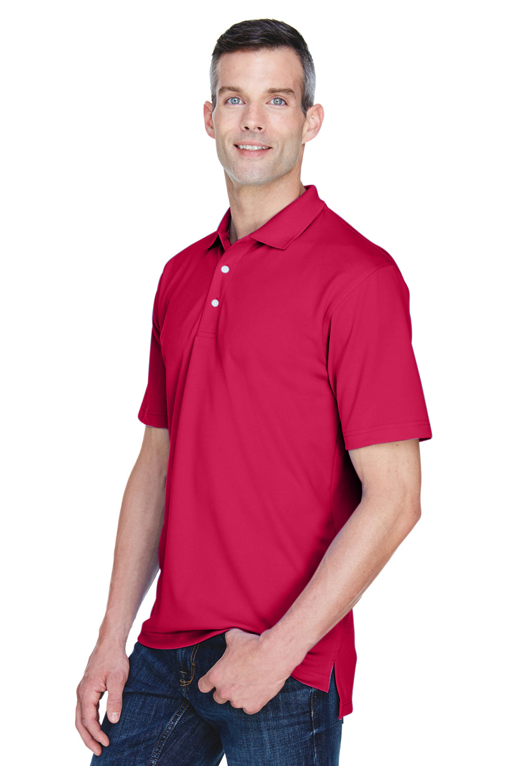 UltraClub 8445 Mens Cool & Dry Performance Moisture Wicking Short Sleeve Polo Shirt Cardinal Red Model 3q