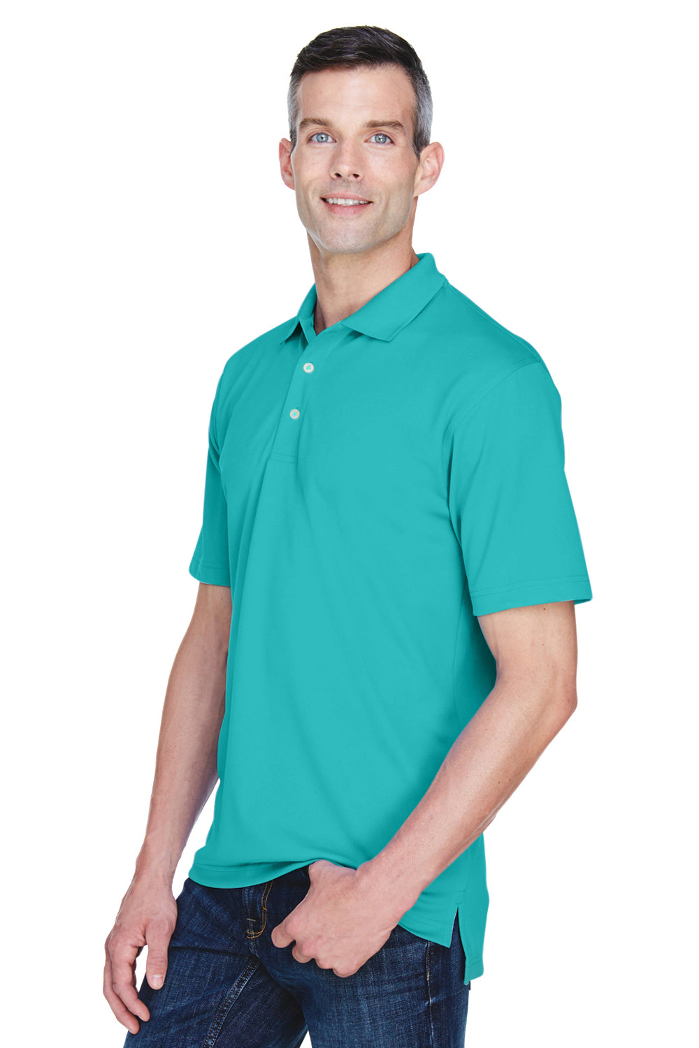 UltraClub 8445 Mens Cool & Dry Performance Moisture Wicking Short Sleeve Polo Shirt Jade Green Model 3q