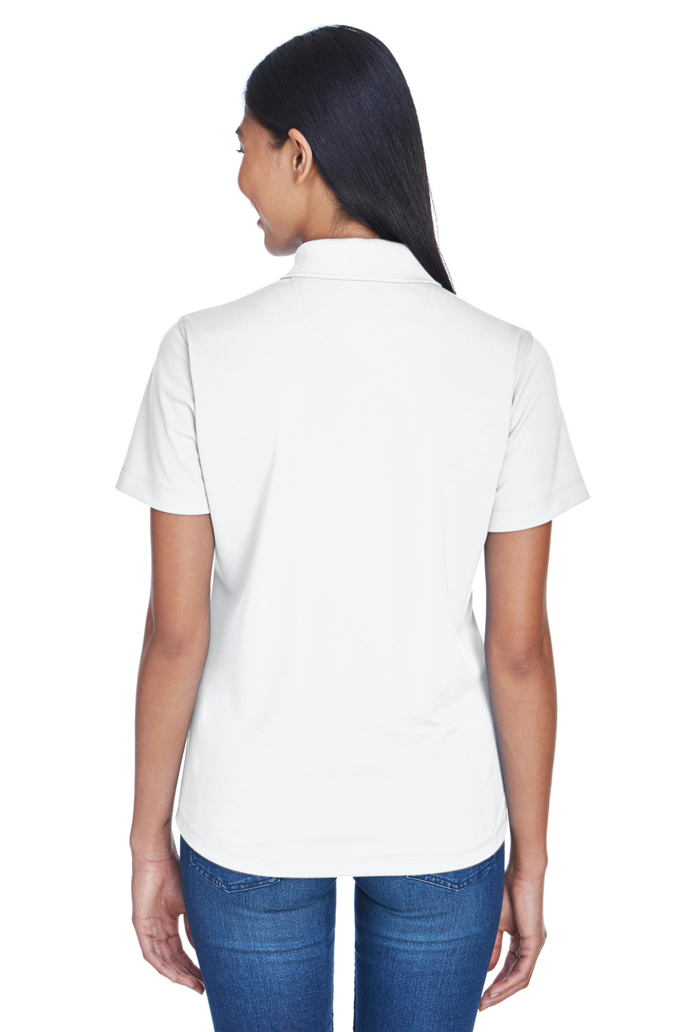 UltraClub 8445L Womens Cool & Dry Performance Moisture Wicking Short Sleeve Polo Shirt White Model Back