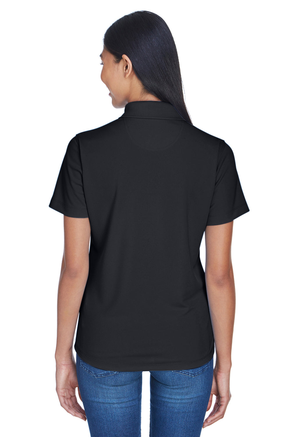 UltraClub 8445L Womens Cool & Dry Performance Moisture Wicking Short Sleeve Polo Shirt Black Model Back