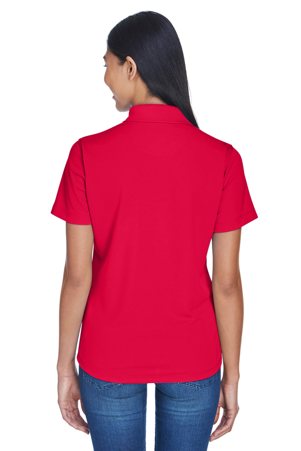 UltraClub 8445L Womens Cool & Dry Performance Moisture Wicking Short Sleeve Polo Shirt Red Model Back