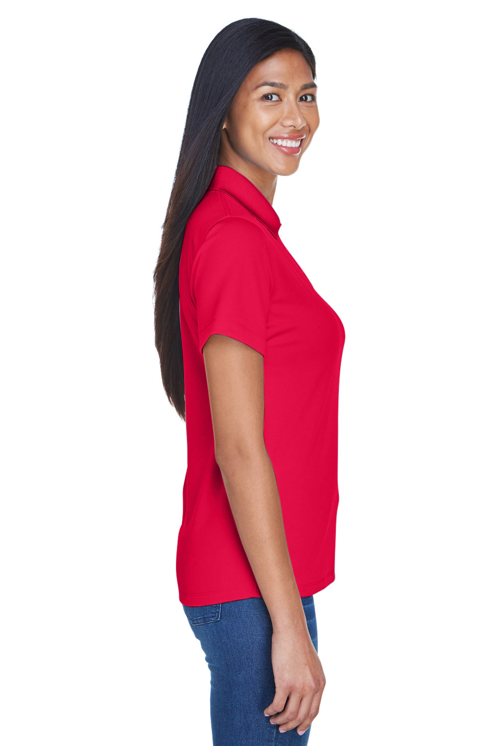 UltraClub 8445L Womens Cool & Dry Performance Moisture Wicking Short Sleeve Polo Shirt Red Model Side